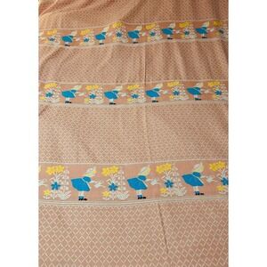 Vintage Sunbonnet Sue Woven Tapestry Bedspread Salmon Pink Lattice Garden 72x180